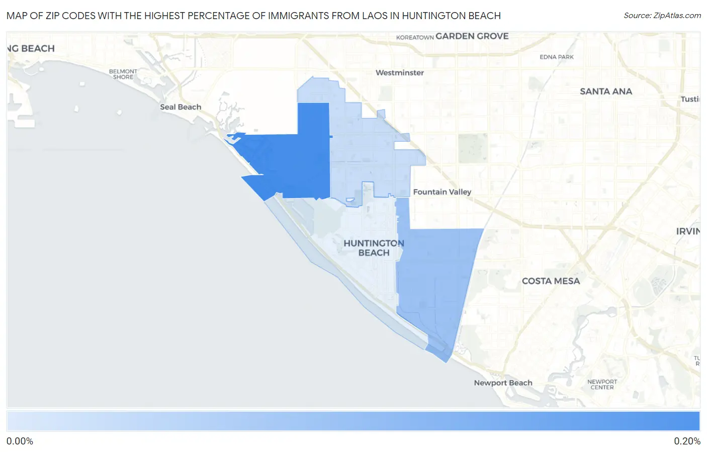 Zip Codes with the Highest Percentage of Immigrants from Laos in Huntington Beach Map