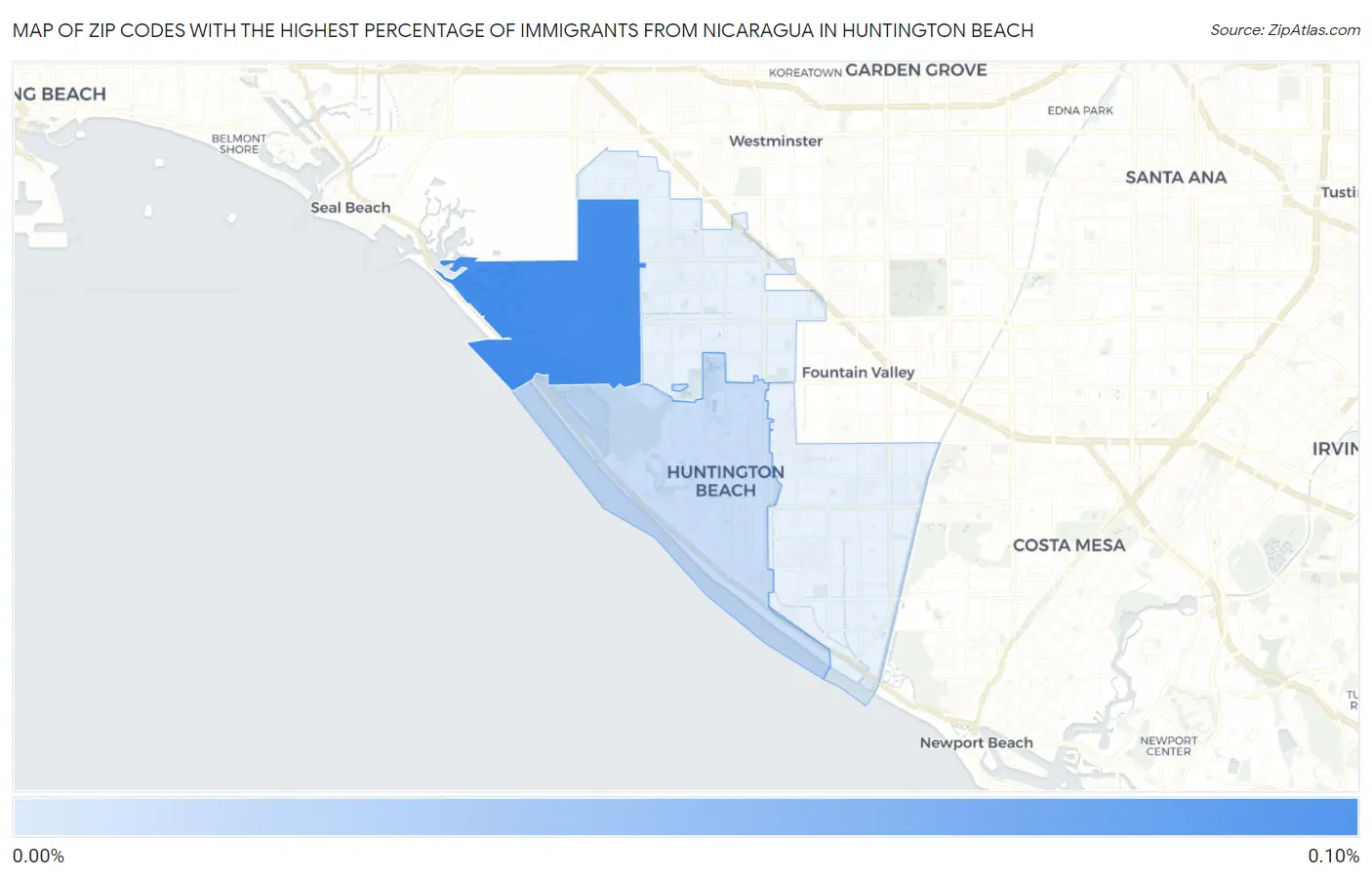 Zip Codes with the Highest Percentage of Immigrants from Nicaragua in Huntington Beach Map