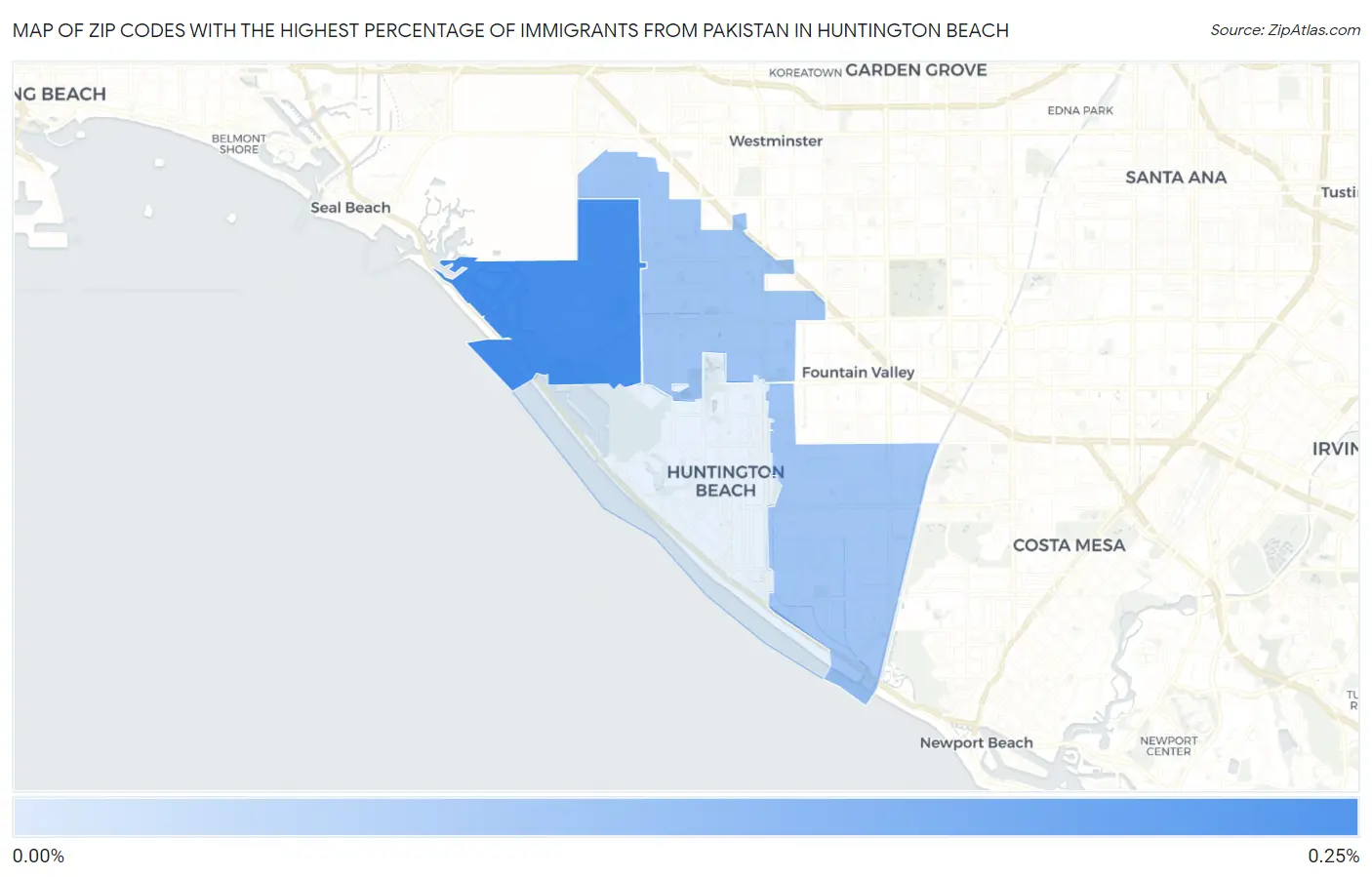 Zip Codes with the Highest Percentage of Immigrants from Pakistan in Huntington Beach Map