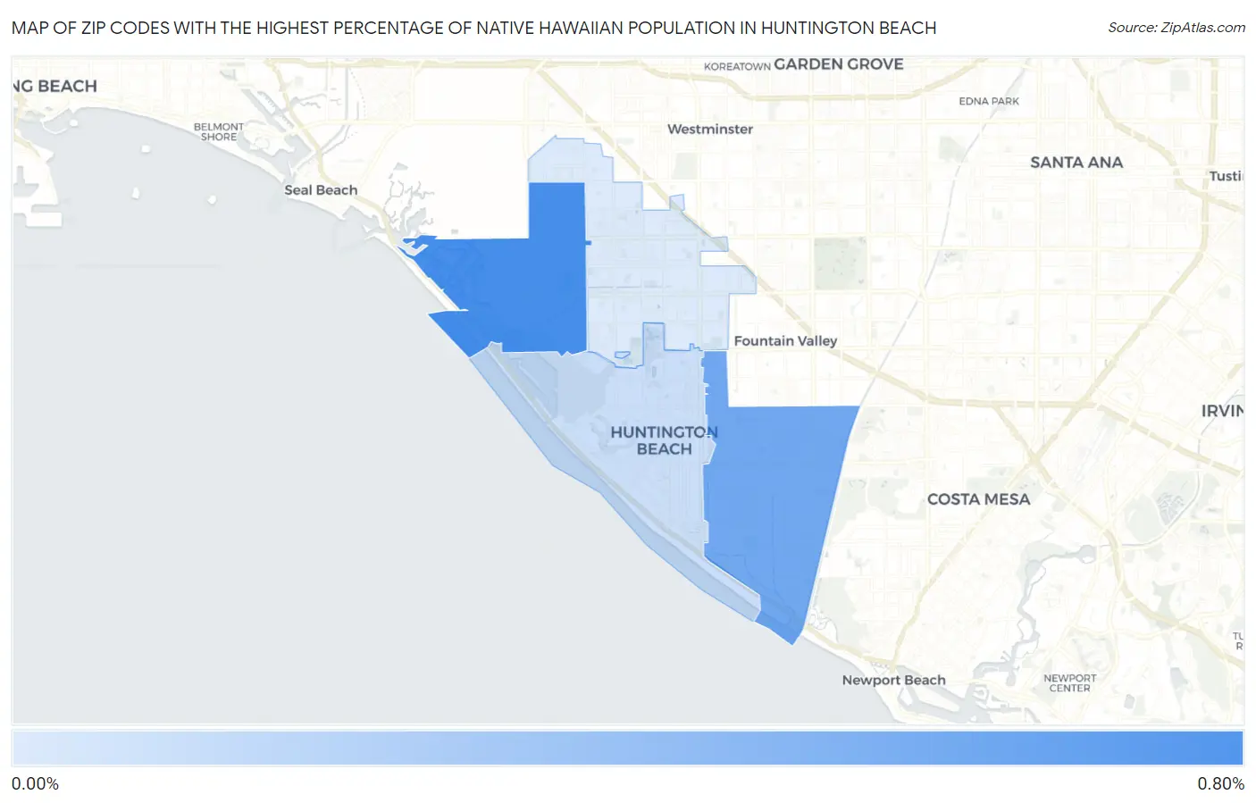 Zip Codes with the Highest Percentage of Native Hawaiian Population in Huntington Beach Map