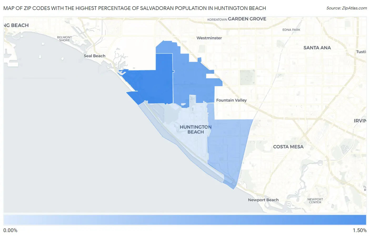 Zip Codes with the Highest Percentage of Salvadoran Population in Huntington Beach Map