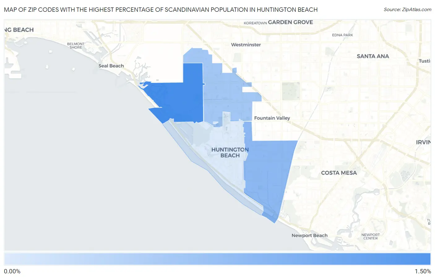 Zip Codes with the Highest Percentage of Scandinavian Population in Huntington Beach Map