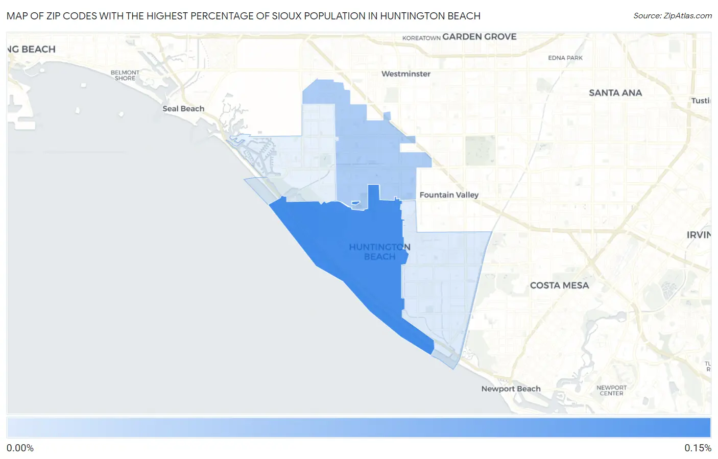Zip Codes with the Highest Percentage of Sioux Population in Huntington Beach Map