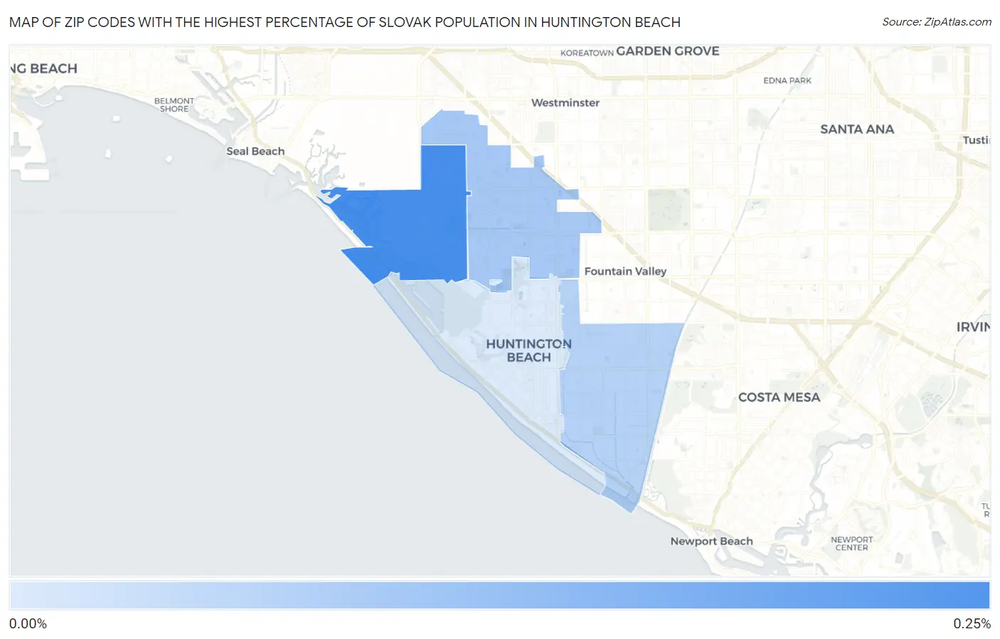Zip Codes with the Highest Percentage of Slovak Population in Huntington Beach Map