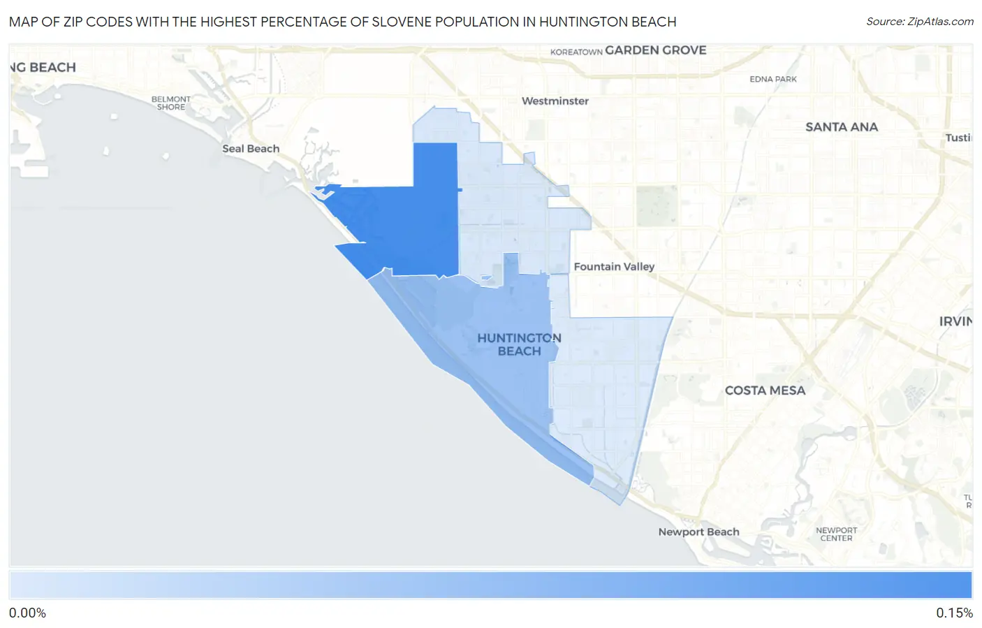 Zip Codes with the Highest Percentage of Slovene Population in Huntington Beach Map