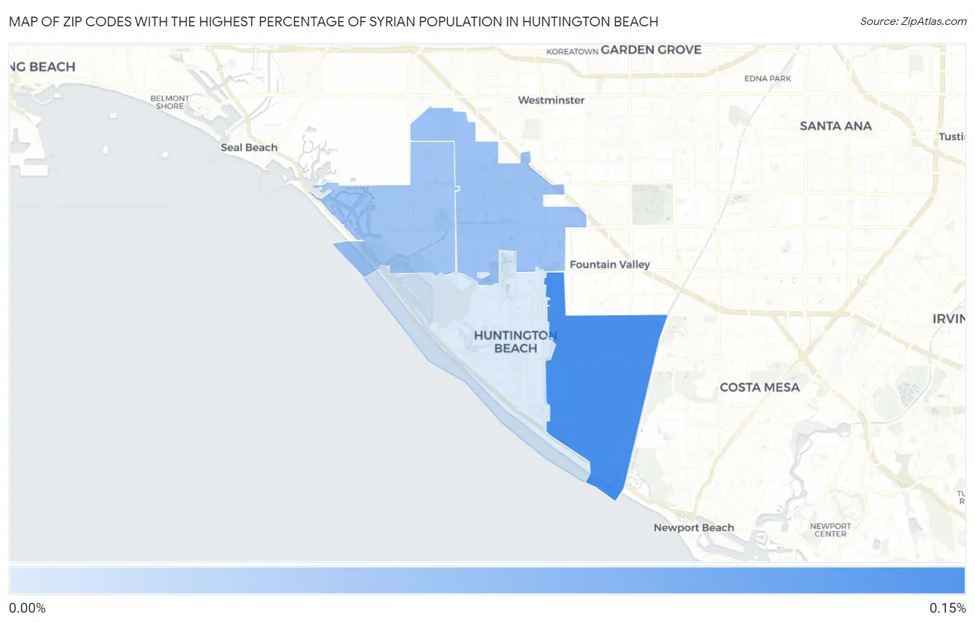 Zip Codes with the Highest Percentage of Syrian Population in Huntington Beach Map