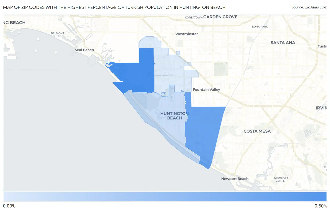 Zip Codes with the Highest Percentage of Turkish Population in Huntington Beach Map