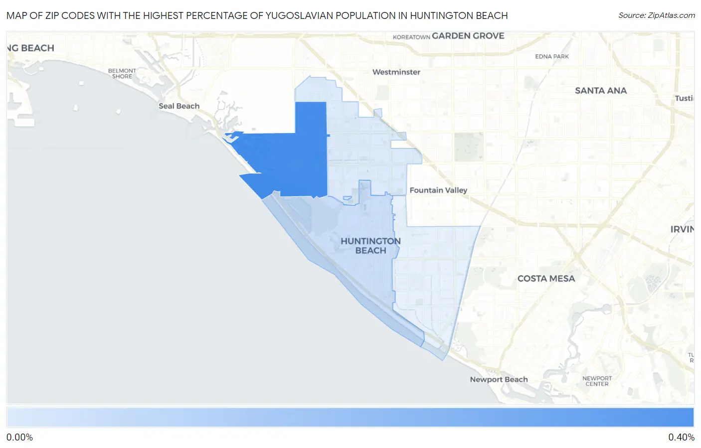 Zip Codes with the Highest Percentage of Yugoslavian Population in Huntington Beach Map