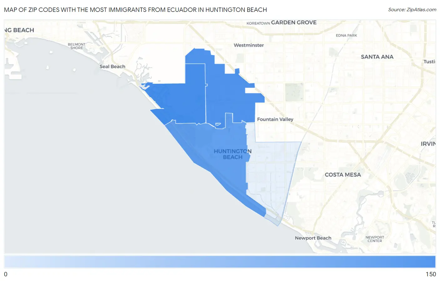 Zip Codes with the Most Immigrants from Ecuador in Huntington Beach Map