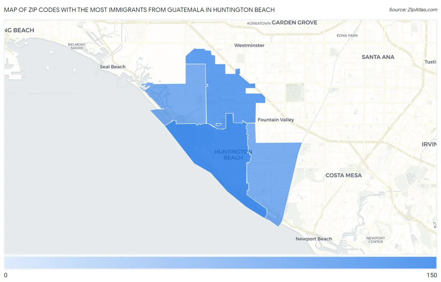 Zip Codes with the Most Immigrants from Guatemala in Huntington Beach Map