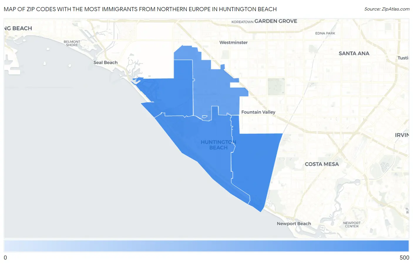 Zip Codes with the Most Immigrants from Northern Europe in Huntington Beach Map