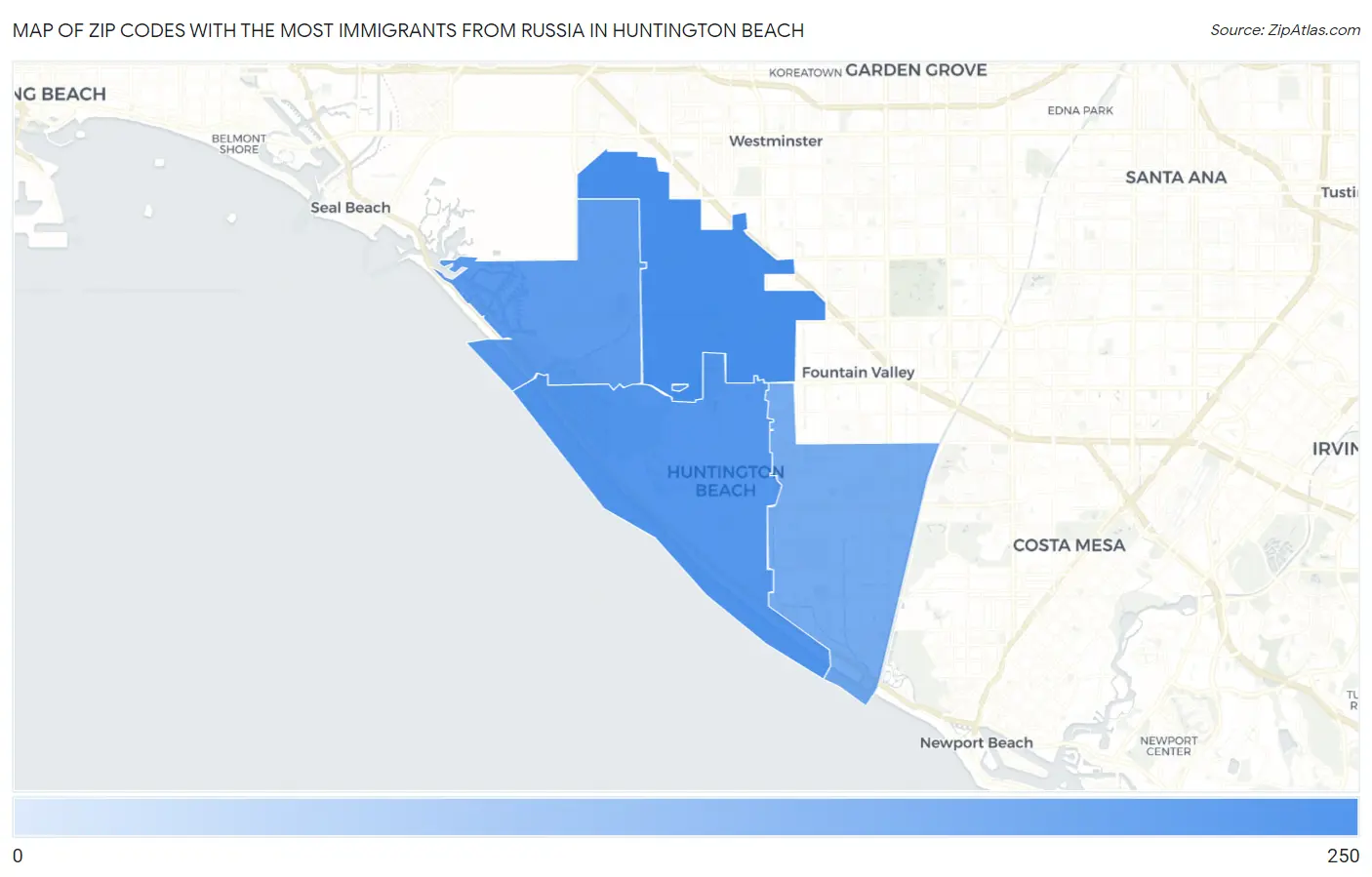 Zip Codes with the Most Immigrants from Russia in Huntington Beach Map
