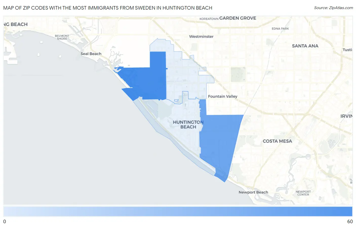 Zip Codes with the Most Immigrants from Sweden in Huntington Beach Map
