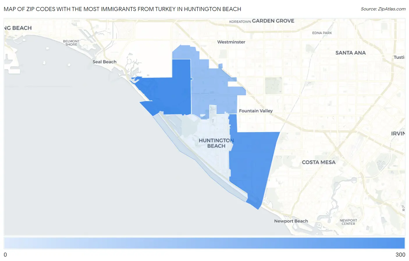Zip Codes with the Most Immigrants from Turkey in Huntington Beach Map
