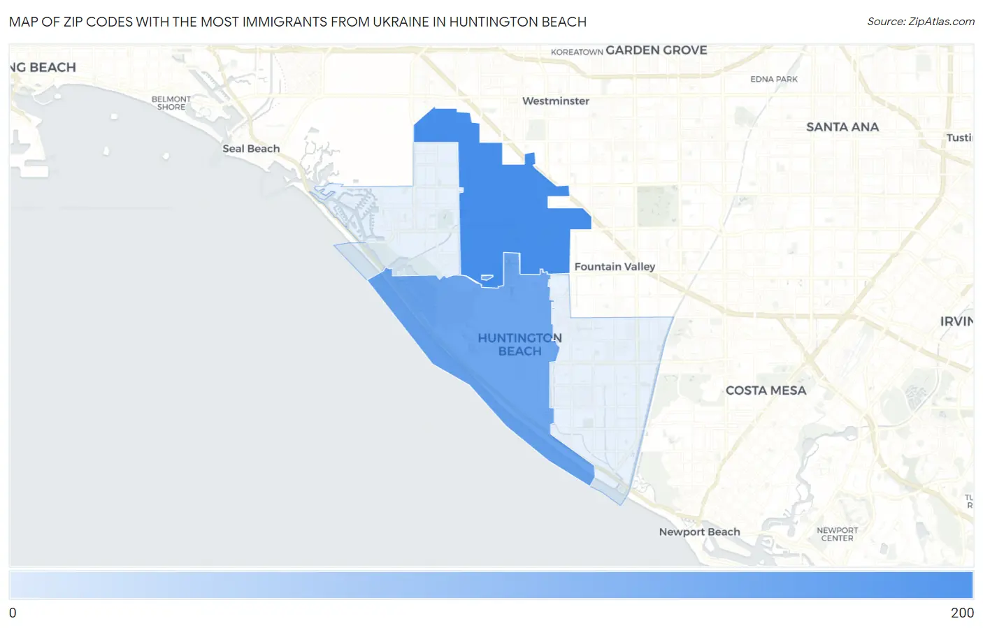 Zip Codes with the Most Immigrants from Ukraine in Huntington Beach Map