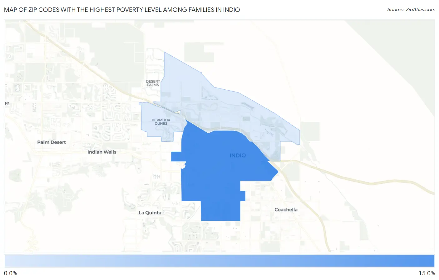 Zip Codes with the Highest Poverty Level Among Families in Indio Map