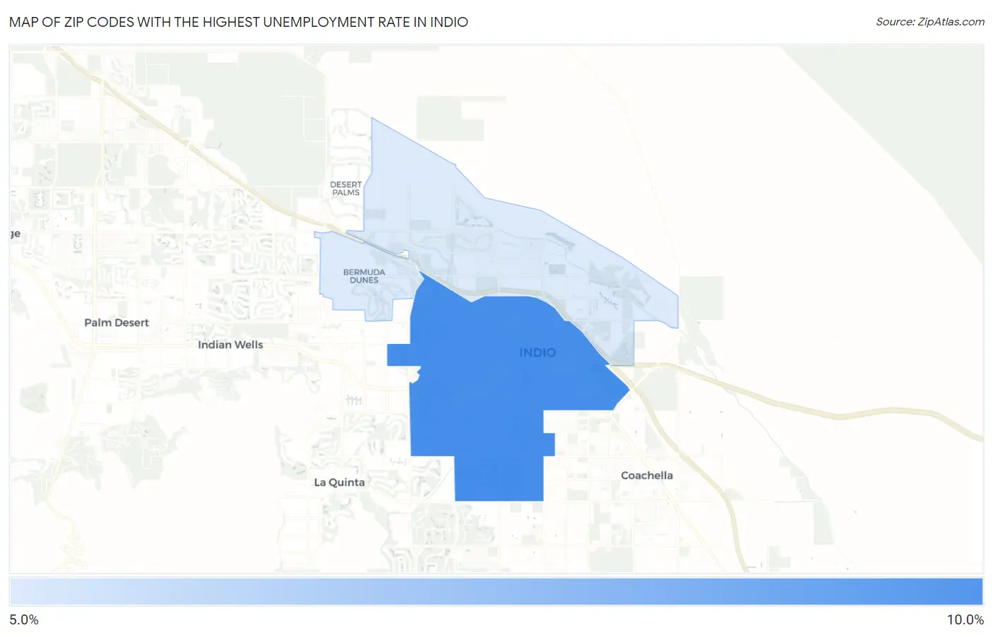 Zip Codes with the Highest Unemployment Rate in Indio Map