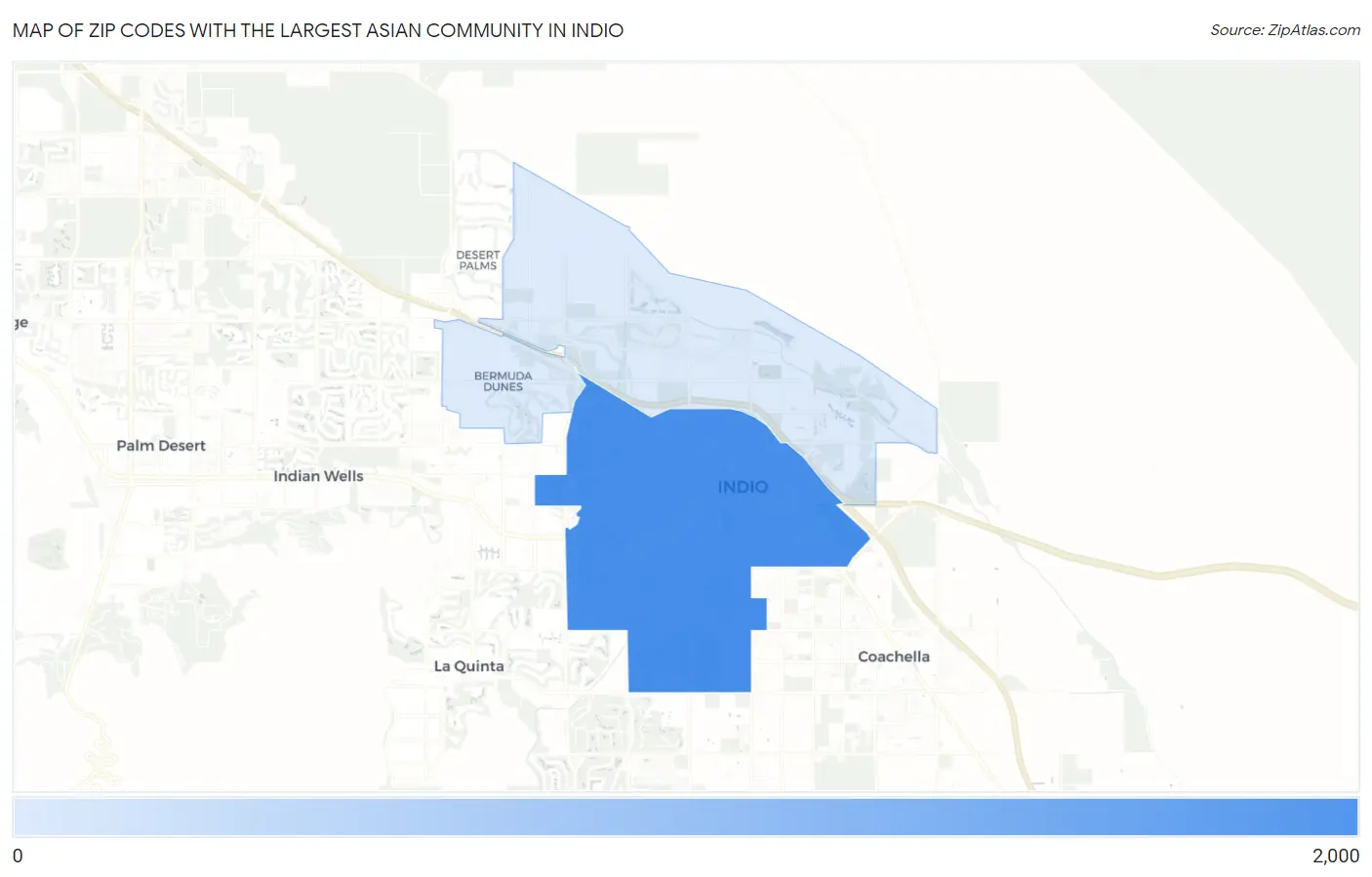 Zip Codes with the Largest Asian Community in Indio Map