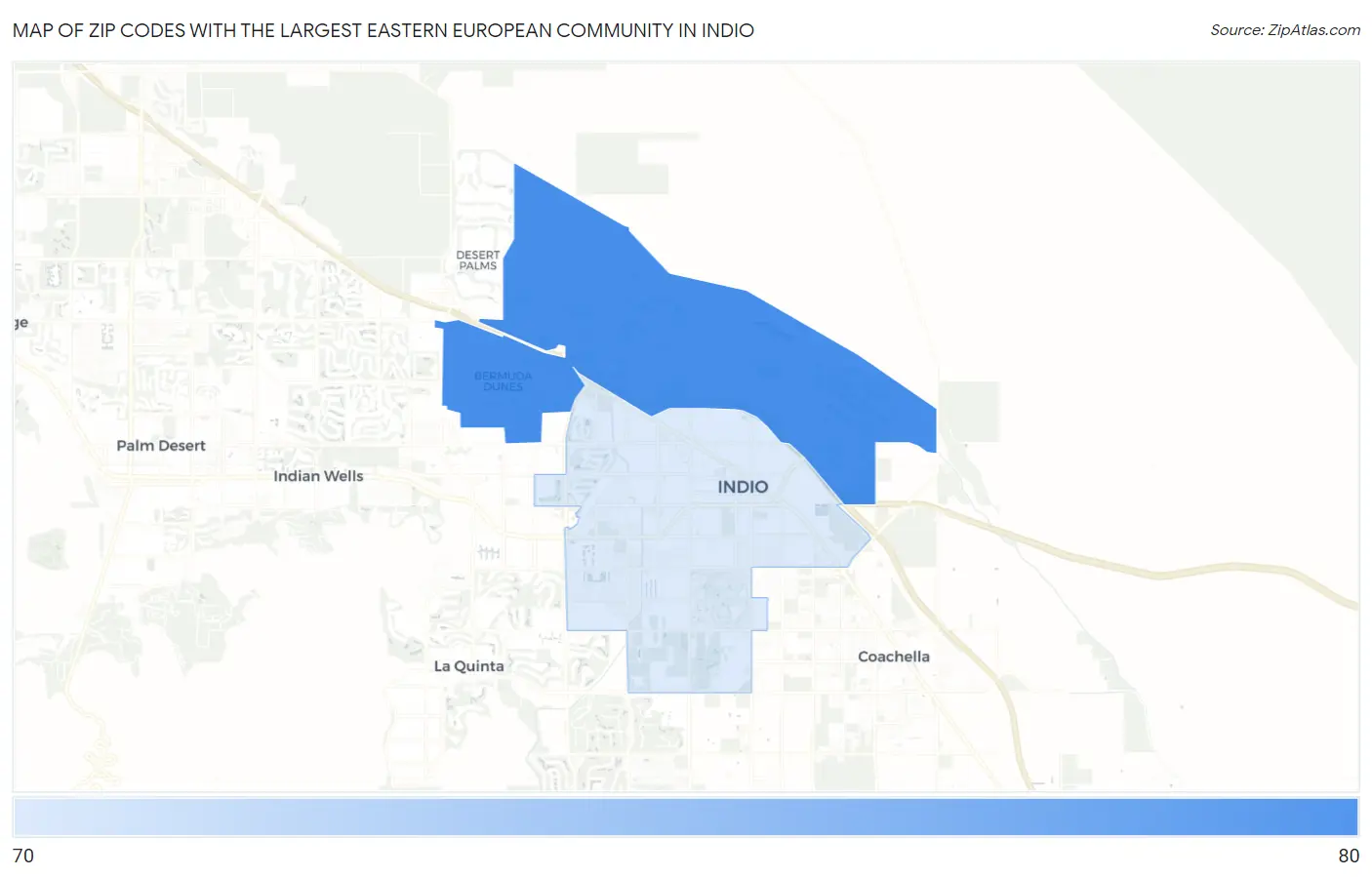 Zip Codes with the Largest Eastern European Community in Indio Map