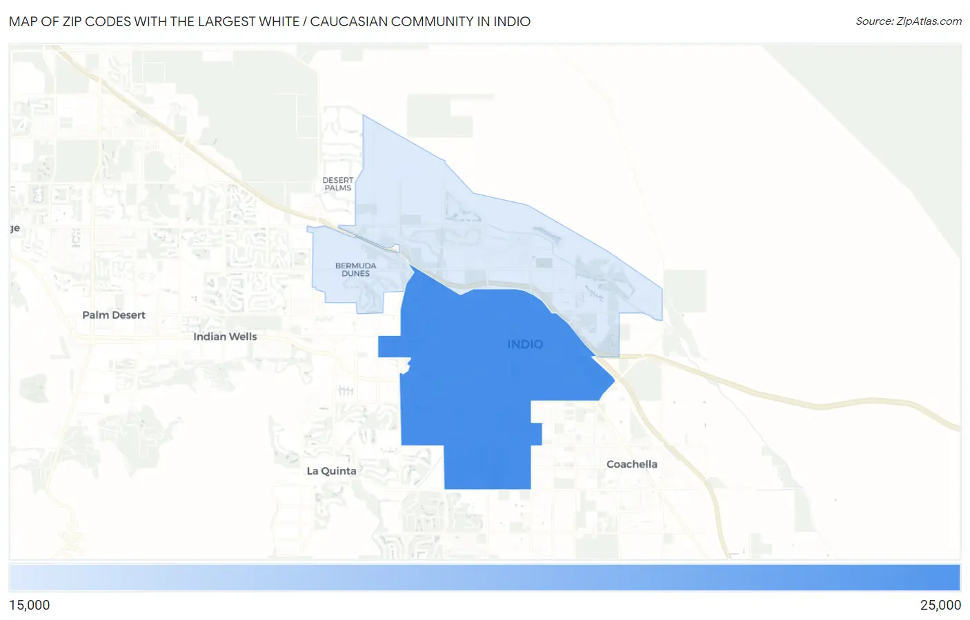 Zip Codes with the Largest White / Caucasian Community in Indio Map
