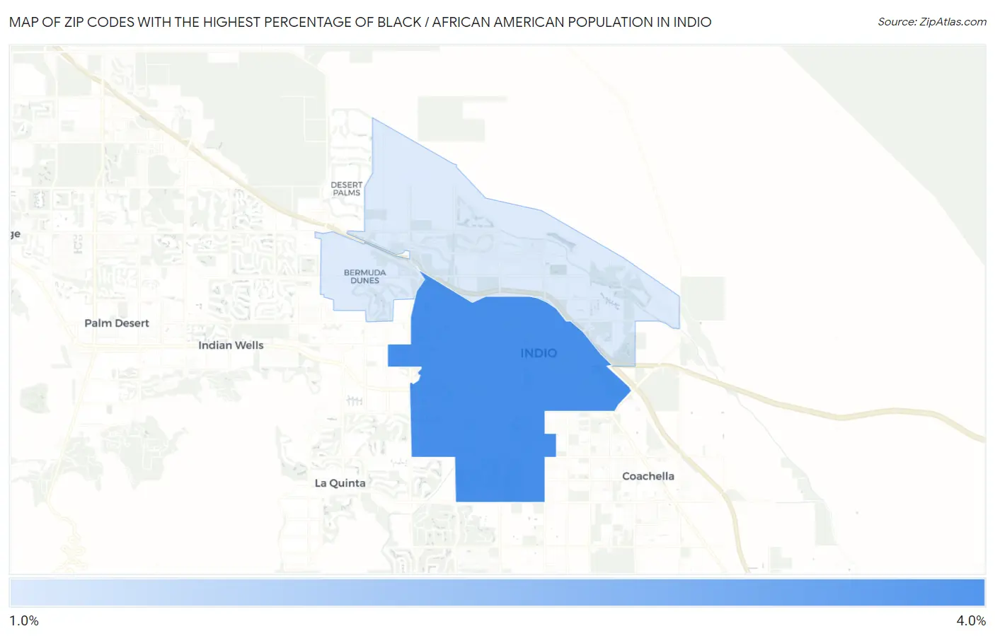 Zip Codes with the Highest Percentage of Black / African American Population in Indio Map