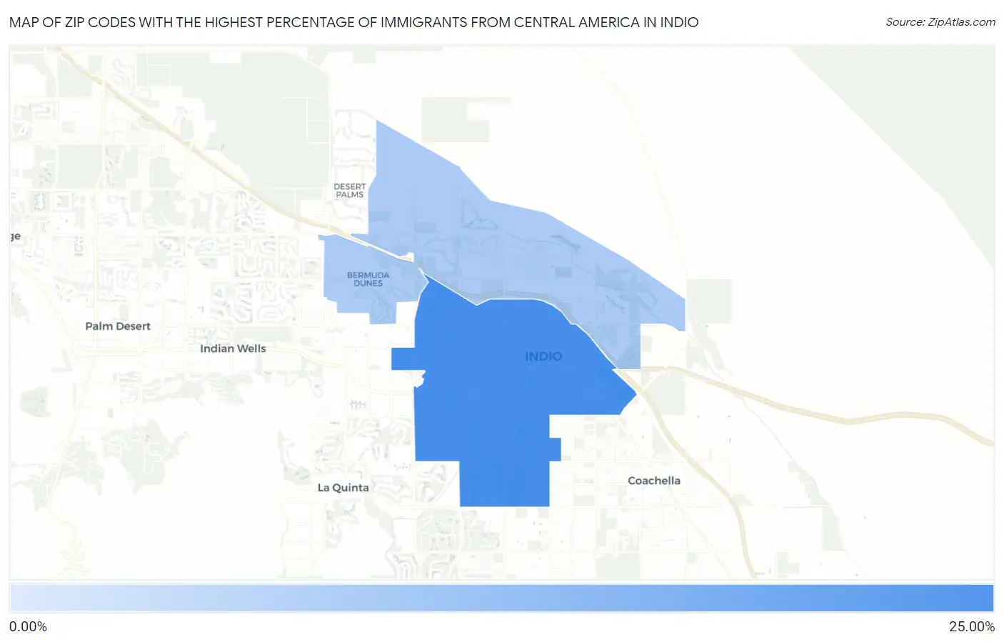 Zip Codes with the Highest Percentage of Immigrants from Central America in Indio Map