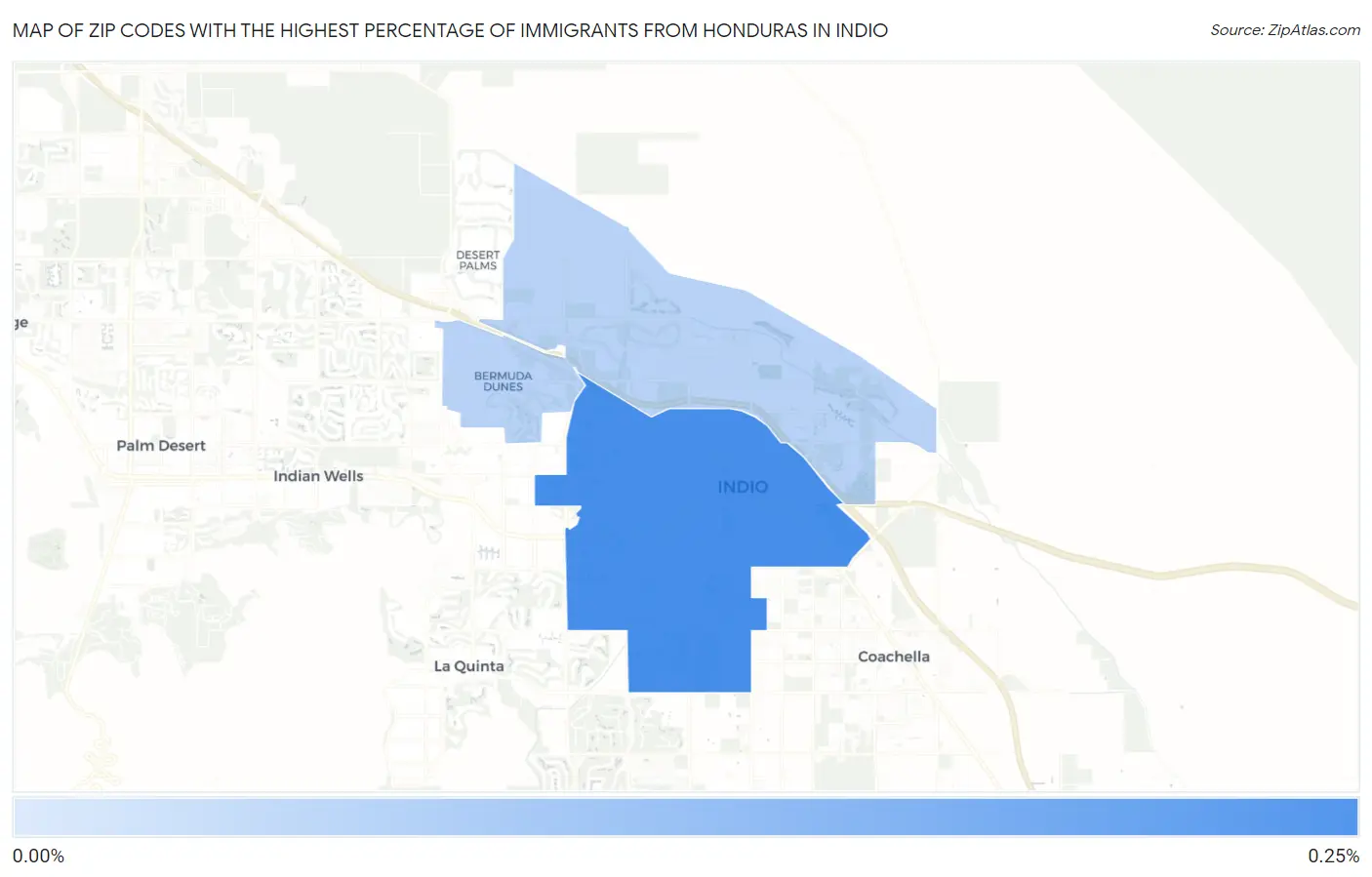 Zip Codes with the Highest Percentage of Immigrants from Honduras in Indio Map