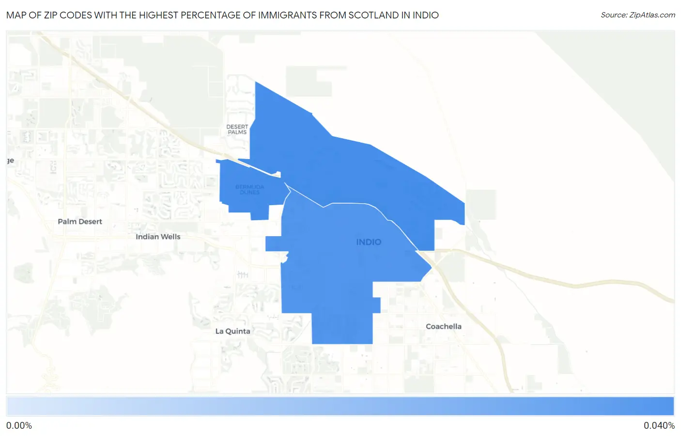 Zip Codes with the Highest Percentage of Immigrants from Scotland in Indio Map