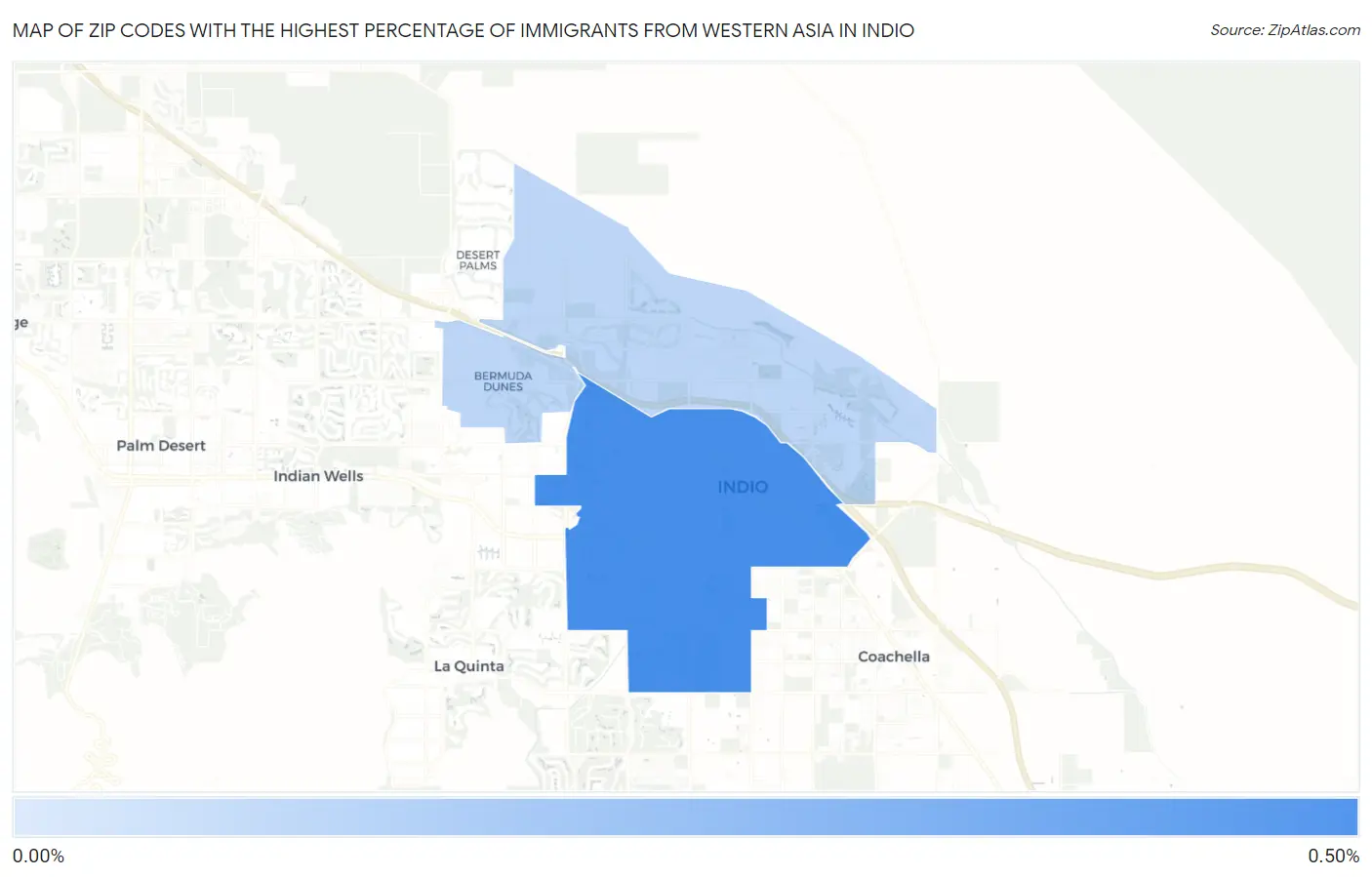 Zip Codes with the Highest Percentage of Immigrants from Western Asia in Indio Map