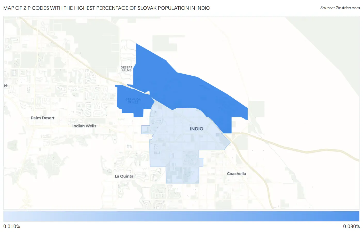 Zip Codes with the Highest Percentage of Slovak Population in Indio Map