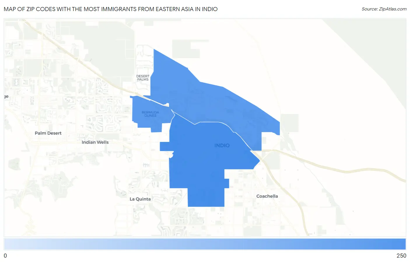 Zip Codes with the Most Immigrants from Eastern Asia in Indio Map