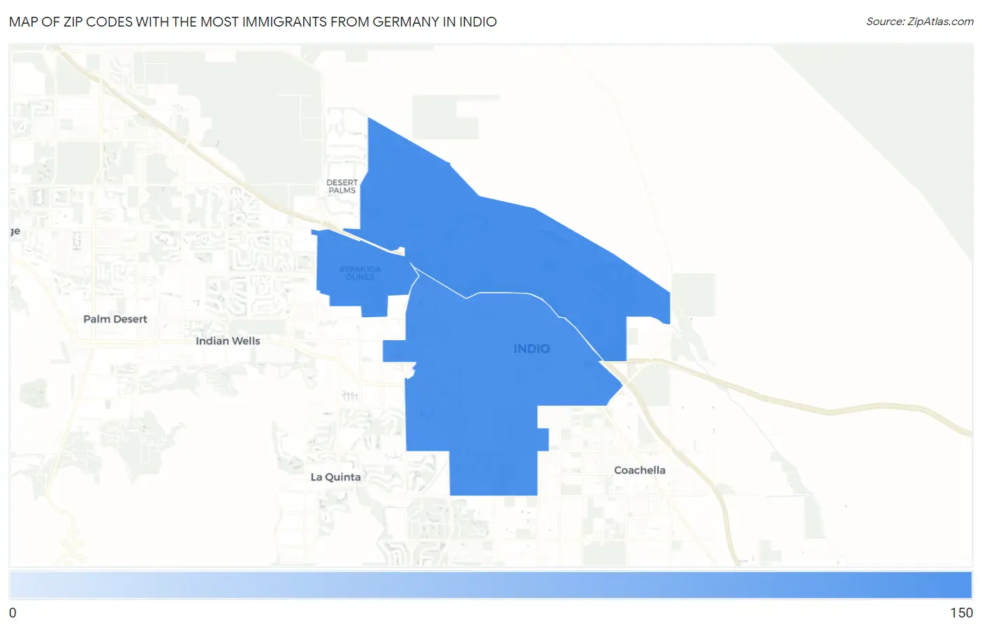 Zip Codes with the Most Immigrants from Germany in Indio Map