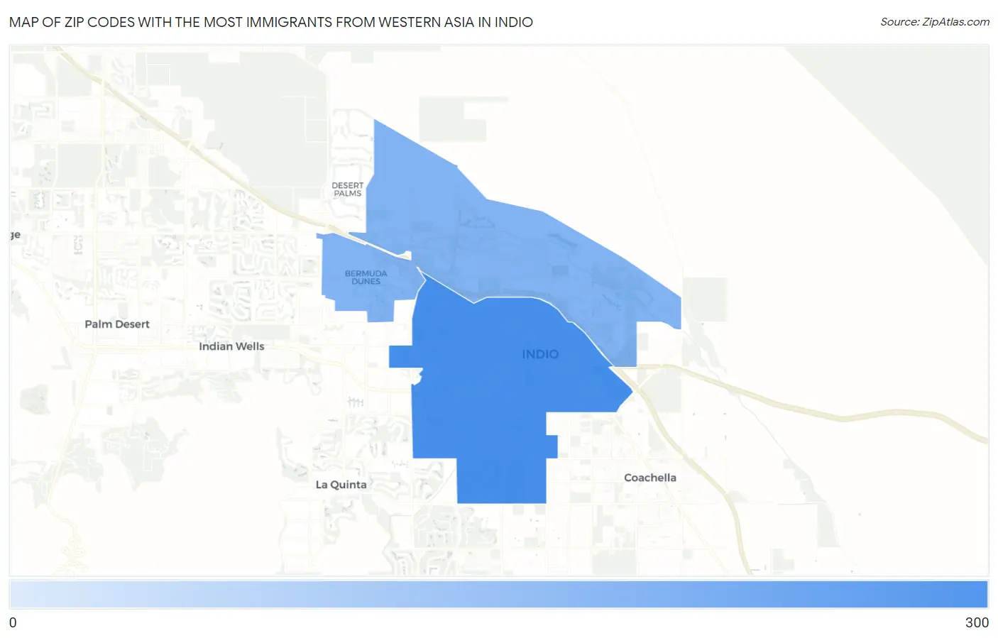 Zip Codes with the Most Immigrants from Western Asia in Indio Map