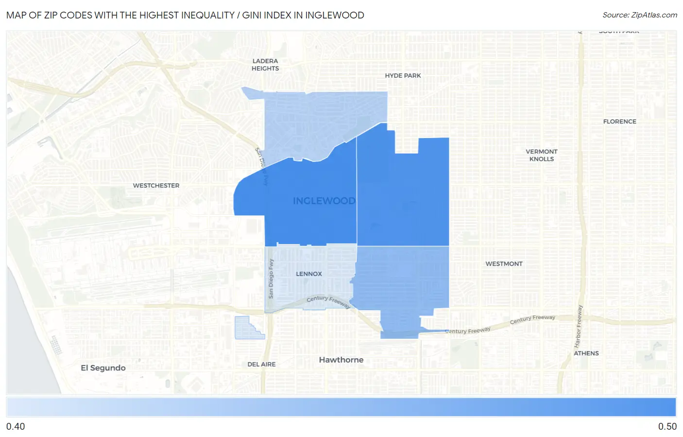 Zip Codes with the Highest Inequality / Gini Index in Inglewood Map