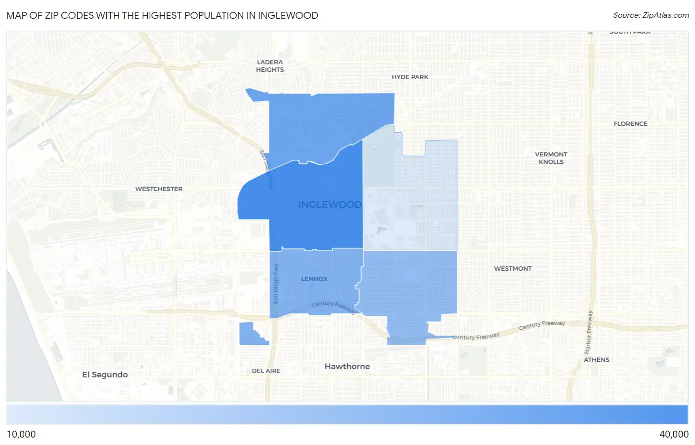Zip Codes with the Highest Population in Inglewood Map