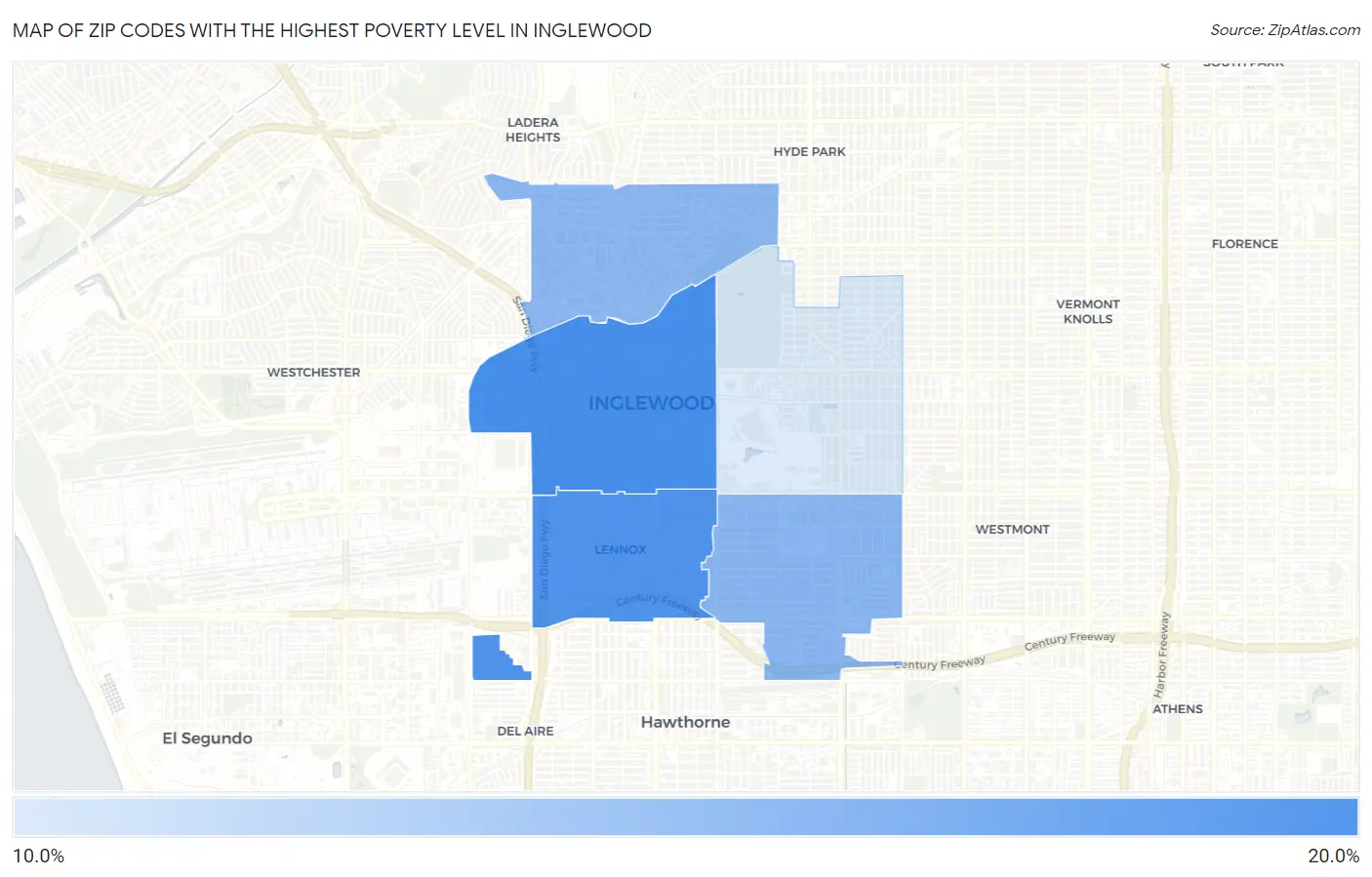 Zip Codes with the Highest Poverty Level in Inglewood Map