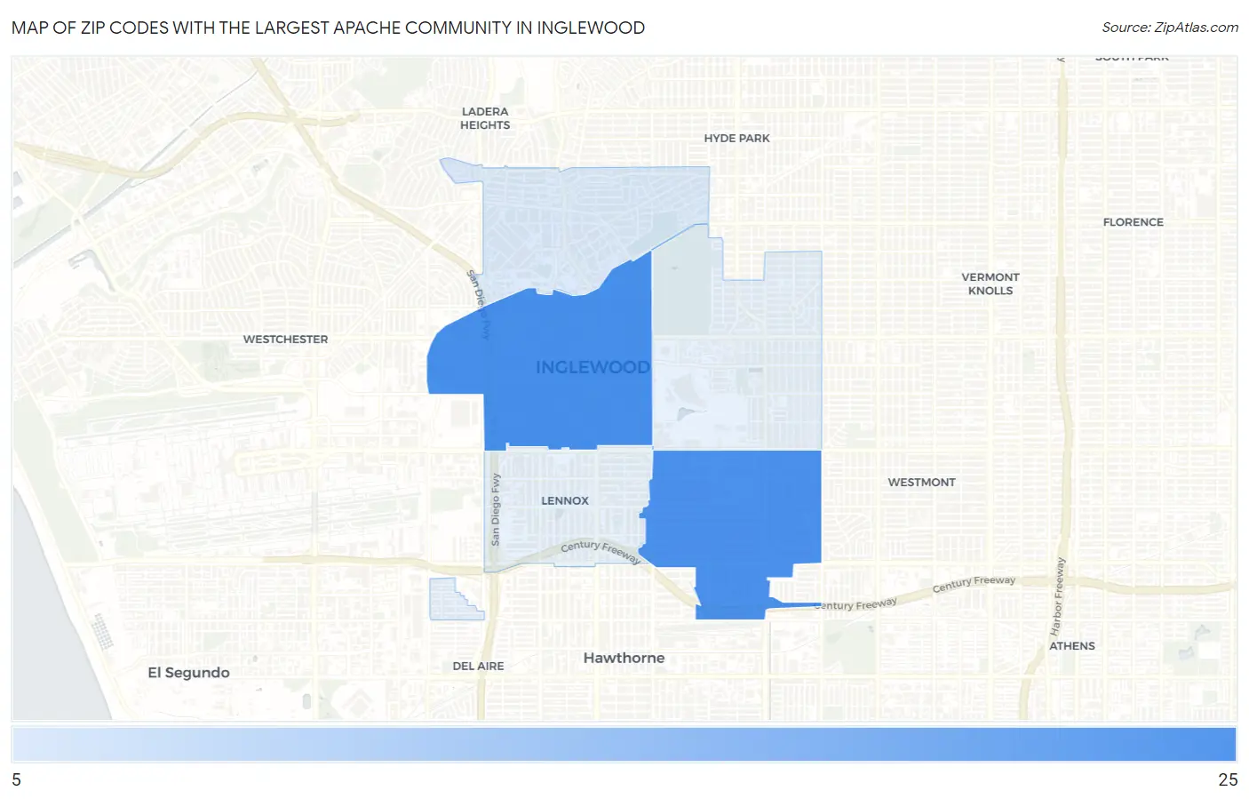 Zip Codes with the Largest Apache Community in Inglewood Map