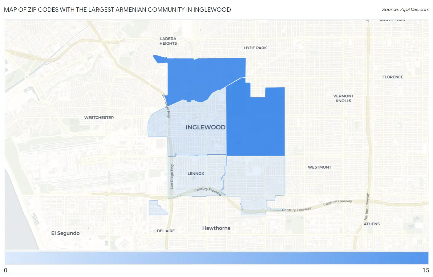 Zip Codes with the Largest Armenian Community in Inglewood Map