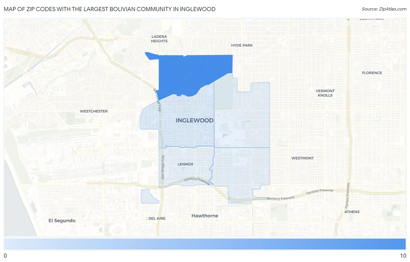 Zip Codes with the Largest Bolivian Community in Inglewood Map