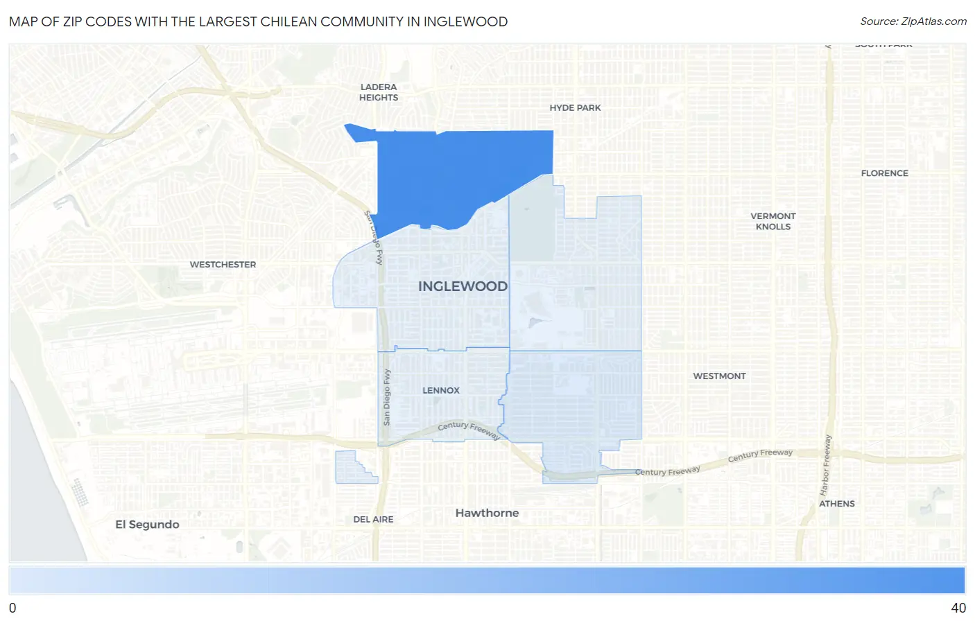 Zip Codes with the Largest Chilean Community in Inglewood Map