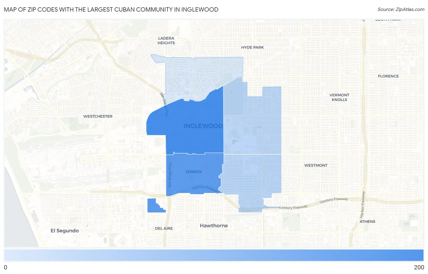 Zip Codes with the Largest Cuban Community in Inglewood Map