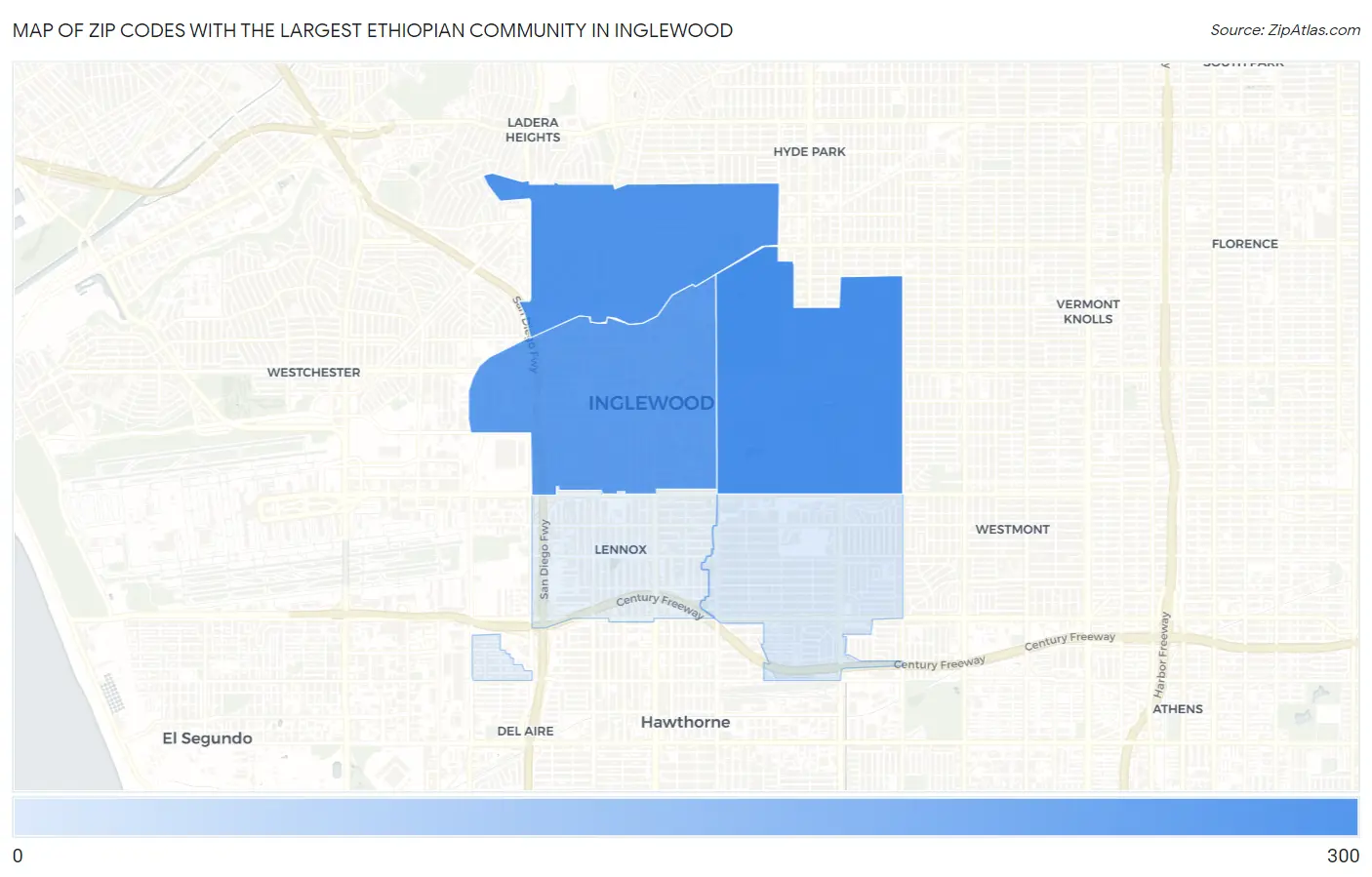 Zip Codes with the Largest Ethiopian Community in Inglewood Map