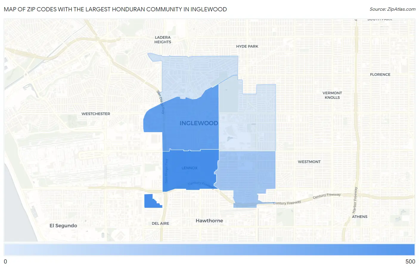 Zip Codes with the Largest Honduran Community in Inglewood Map