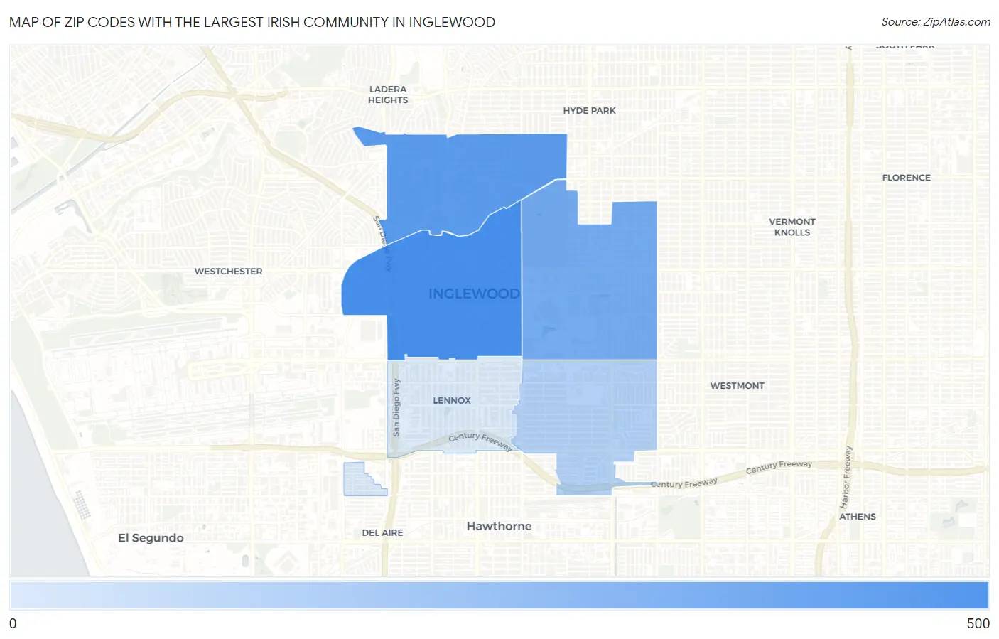 Zip Codes with the Largest Irish Community in Inglewood Map