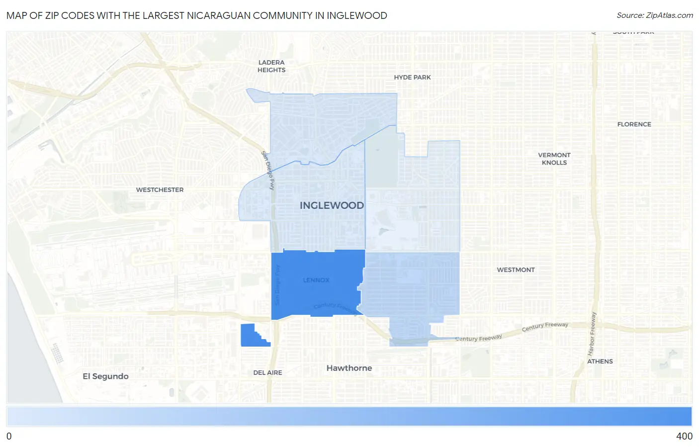Zip Codes with the Largest Nicaraguan Community in Inglewood Map