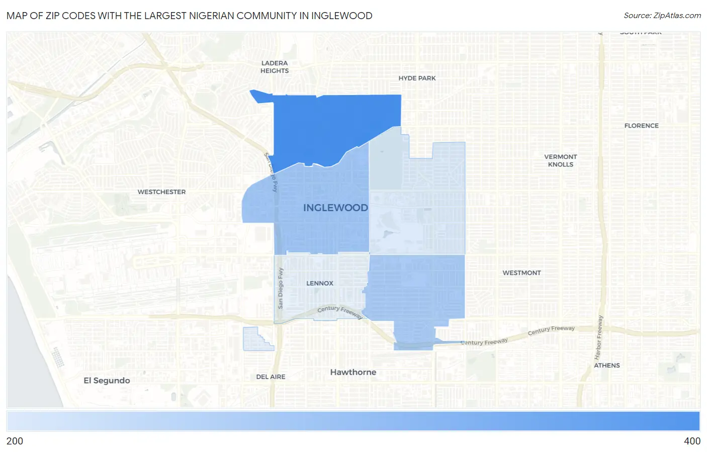 Zip Codes with the Largest Nigerian Community in Inglewood Map