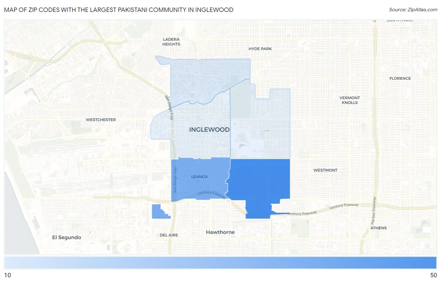 Zip Codes with the Largest Pakistani Community in Inglewood Map