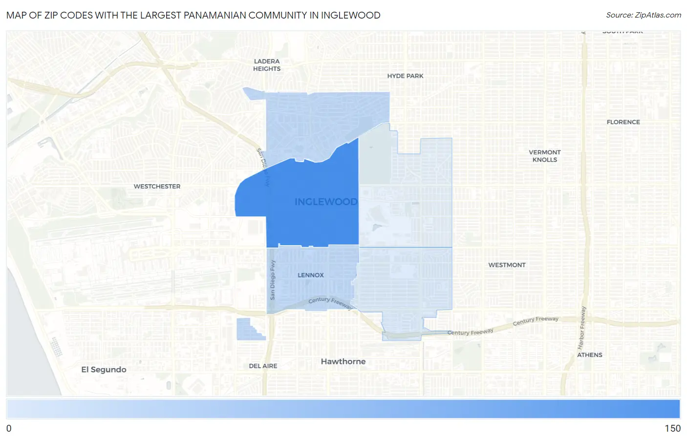 Zip Codes with the Largest Panamanian Community in Inglewood Map