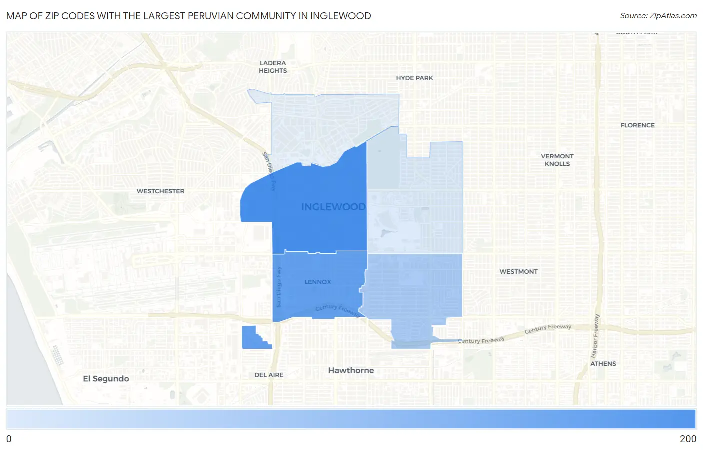 Zip Codes with the Largest Peruvian Community in Inglewood Map