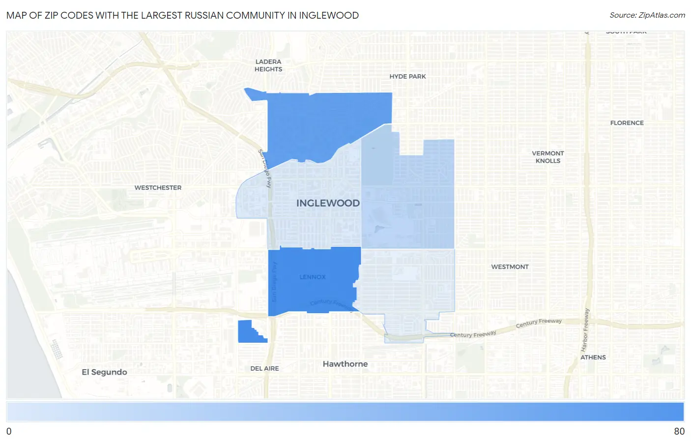 Zip Codes with the Largest Russian Community in Inglewood Map